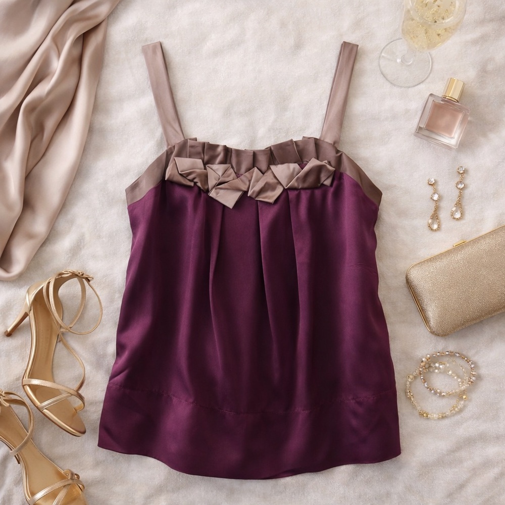 Plum Silk Bow Detail Tank Top Size Large Dressy Cami